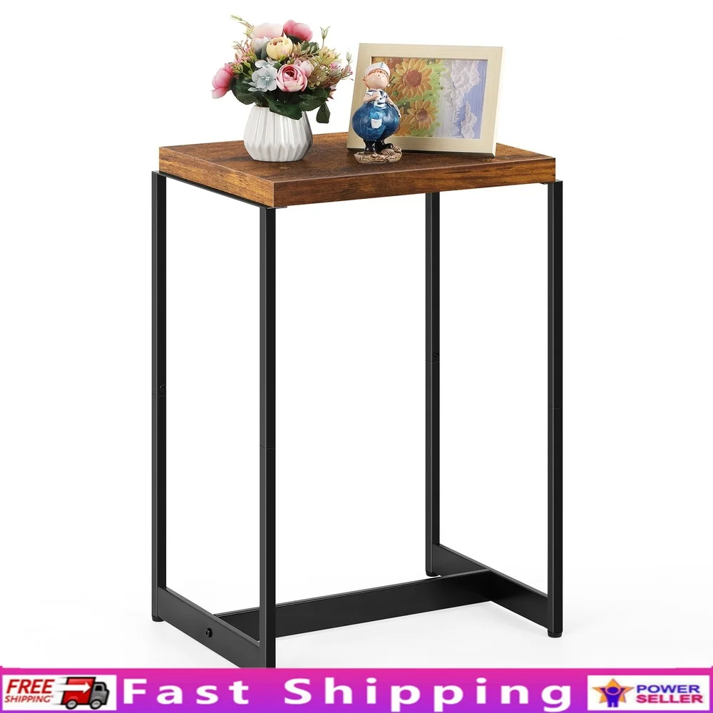 

Rustic Brown Narrow Side Table End Table Minimalist Design Adjustable Feet Easy Assembly Living Room Bedroom Furniture