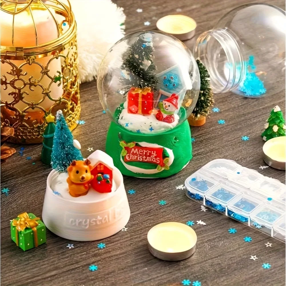 4Pcs Snow Globe 270 ML Kit sa DIY Malinaw na Walang Laman na Plastik na Bola ng Tubig na Punuin para sa Puting Taglamig na Gawa
