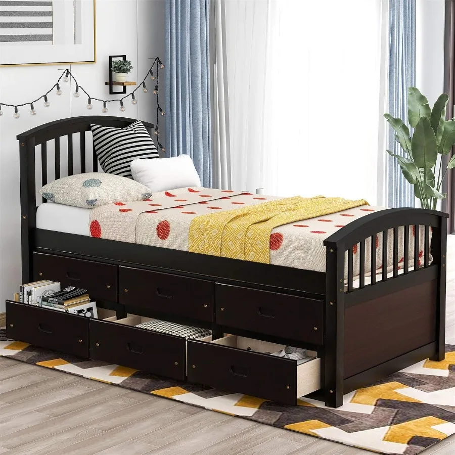Twin Captain'S Bed Storage Daybed With 6 Drawers For Teens And Adults In Wood Finish White With Underbed Storage And Modern Des