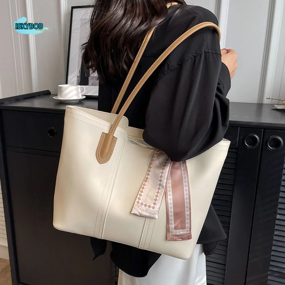 

Storage Pouch Korean Style Tote Bag Casual Solid Color One Shoulder Bag Silk Scarf Polyester Women Handbag Travel