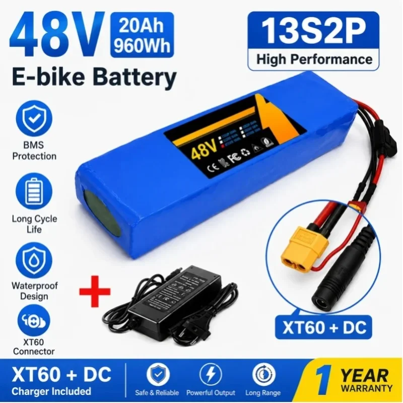 13S2P Lithium-Batteriepack 48V 30Ah Wiederaufladbare Li-Ionen-Batterie mit intelligentem BMS-Schutz für Elektrofahrrad, E-Bike, E-Scooter, Elektrofahrrad