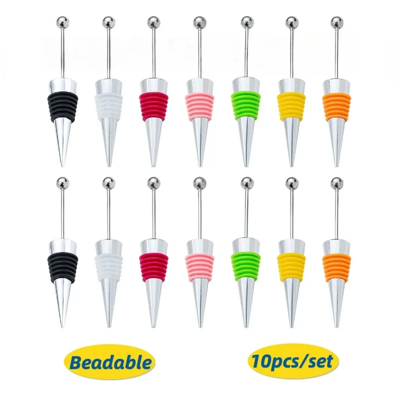 

10pcs DIY Beaded Wine Stopper Red Wine Champagne Bottle Silicone Alloy Wine Stopper Hand Beaded Holiday Wines Bottle Stoppers