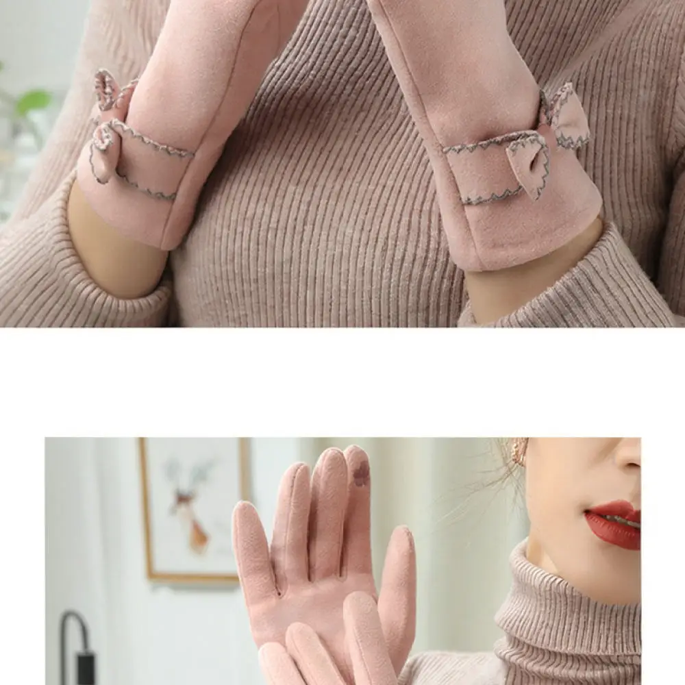 Winter Warm Mittens For Women Fleece Lined Touch Sensitive Gloves Elegant Bowknot Detail Thermal Cold Proof Essential