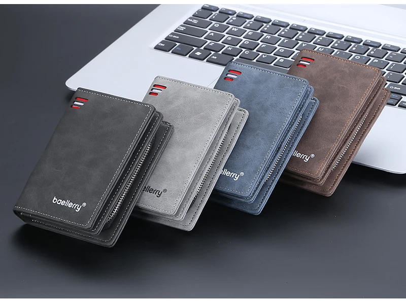 Brand Men PU Leather Short Wallet With Zipper Coin Pocket Vintage Big Capacity Male Short Money Purse Card Holder New