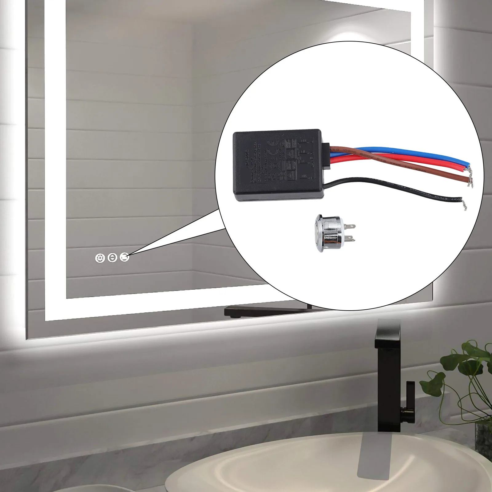 LD 600S 3 Way Finger Touch Dimming Switch for EU Brown Wire Connector PVC+Copper Material Black Color TUV/CE Approved