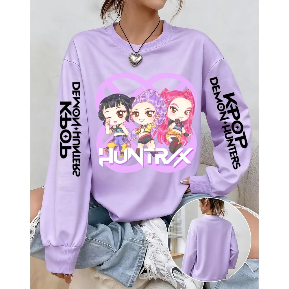プラスサイズ カジュアル スウェットシャツ レディース K-pop デーモンハンターズ プリント 長袖 ラウンドネック プルオーバー