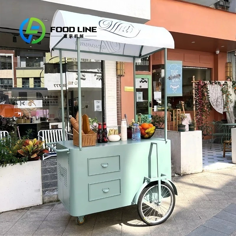 

Custom Food Truck Trailer Mini Square Burger Pizza BBQ Fast Food Trailer Ice Cream Bike Bicycle Cart Mobile Vending Cart
