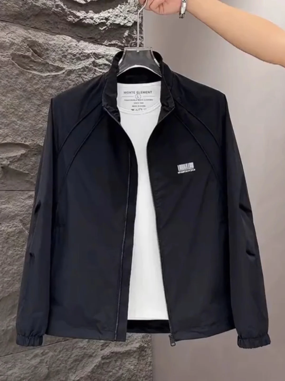 

Casual Sle Men's Jaet with High-End Faion Spring Autumn New Model Youth ular Pure Color Zipper Closure Workwear