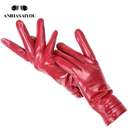 Upscale touch gloves Pleated three button design women's leather gloves,warm women's winter gloves,simple women's gloves -2006