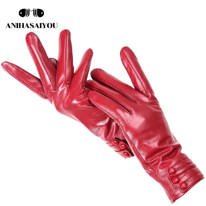 Upscale touch gloves Pleated three button design women's leather gloves,warm women's winter gloves,simple women's gloves -2006