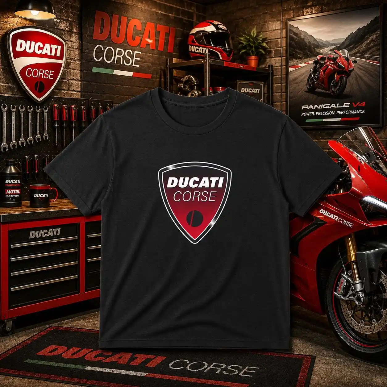 `2026 New Ducati Motor Oversized Unisex Streetwear T Shirt Red Shield Logo Motorcycle Front Print Black Tee Biker Casual Tops`