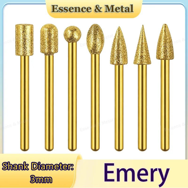 Titanium-Coated Emery Grinding Bit Titanium-Coated Engraving and Grinding Tool 3mm Shank Diameter Metal and Jade Polishing Tool