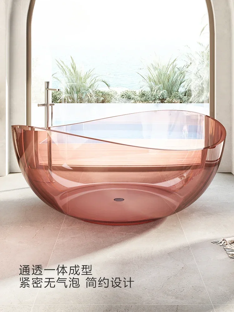 Pink round shaped transparent resin bathtub