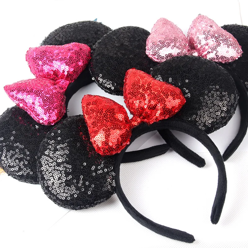 Hot Sales Minnie Mouse Ears Headbands Hair Accessories for Girl Christmas Children Sequin Bows Girl Birthday Party Hairband Gift