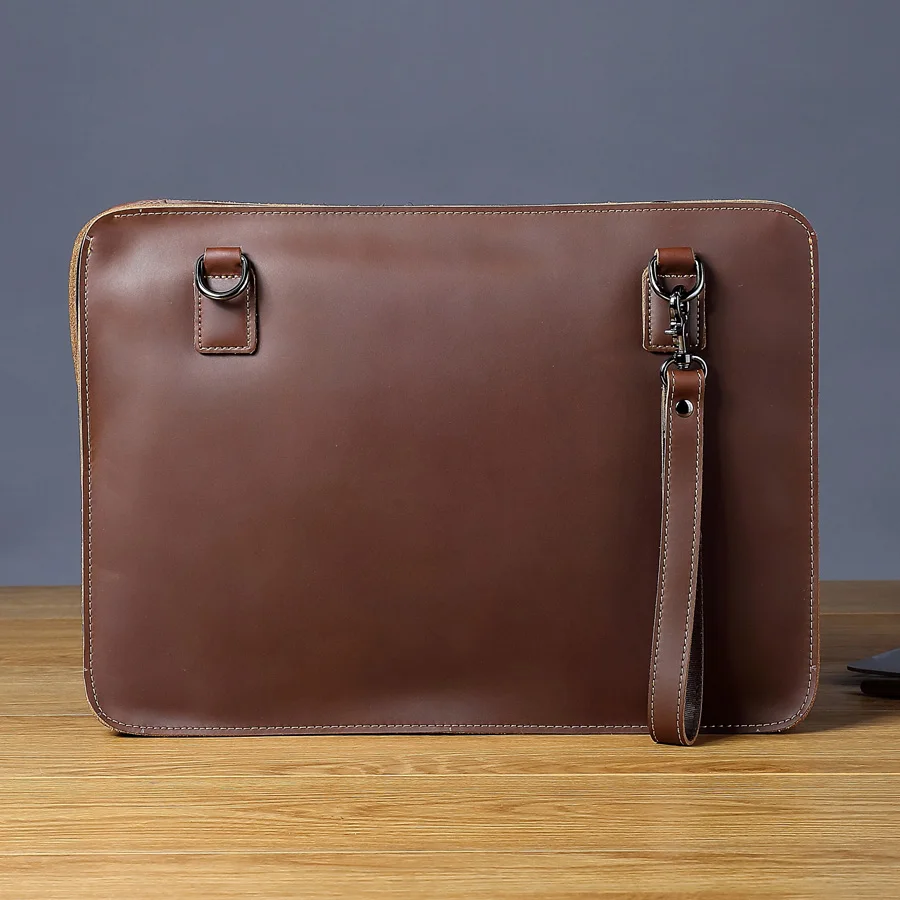 Retro genuine leather Business A4 filing folder for documents portfolio briefcase handbag for laptop macbook ipad 14 inchtablet