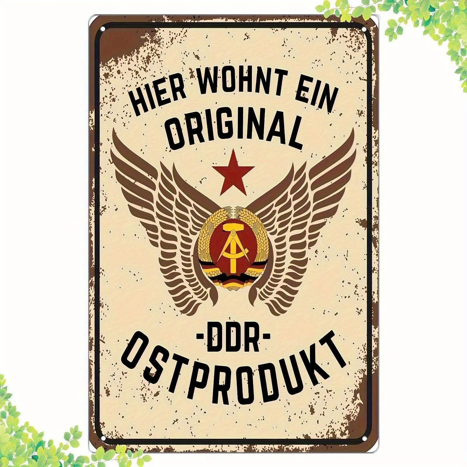 Vintage East German DDR Metal Plaque Wall Decor -  Iron Retro Sign with 