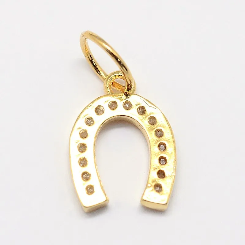 10PCS Brass Micro Pave Cubic Zirconia Horse Shoe Charms Golden Color for Making DIY Jewelry Necklace Bracelet Earring Crafts