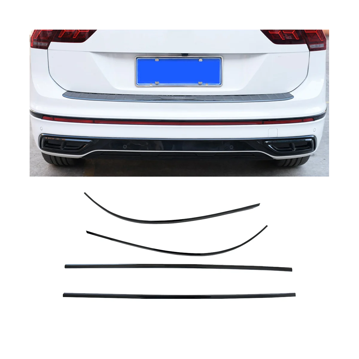 4PCS Car Rear Bumper Trim Exterior Mouldings for VW Tiguan L 2022 2023 Auto Accessories Back Lip Protection Glossy