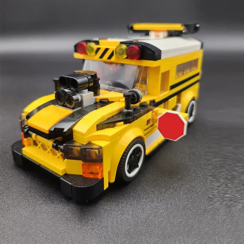 City Car Model MOC Building Bricks School Passenger Service Bus Modular Technology Children Holiday Gifts Assemble Toys Suit