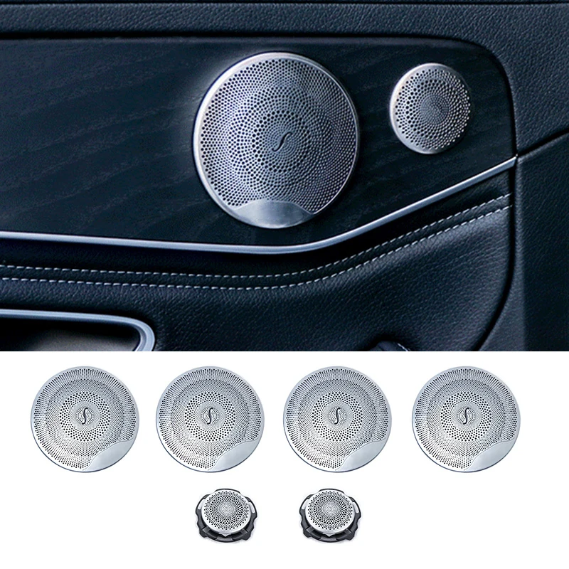 6 Car speaker Covers For Mercedes Benz GLC X253 W205 W213 E C AMG Class Series Silver Door Loudspeaker Tweeter Midrange Lid Trim