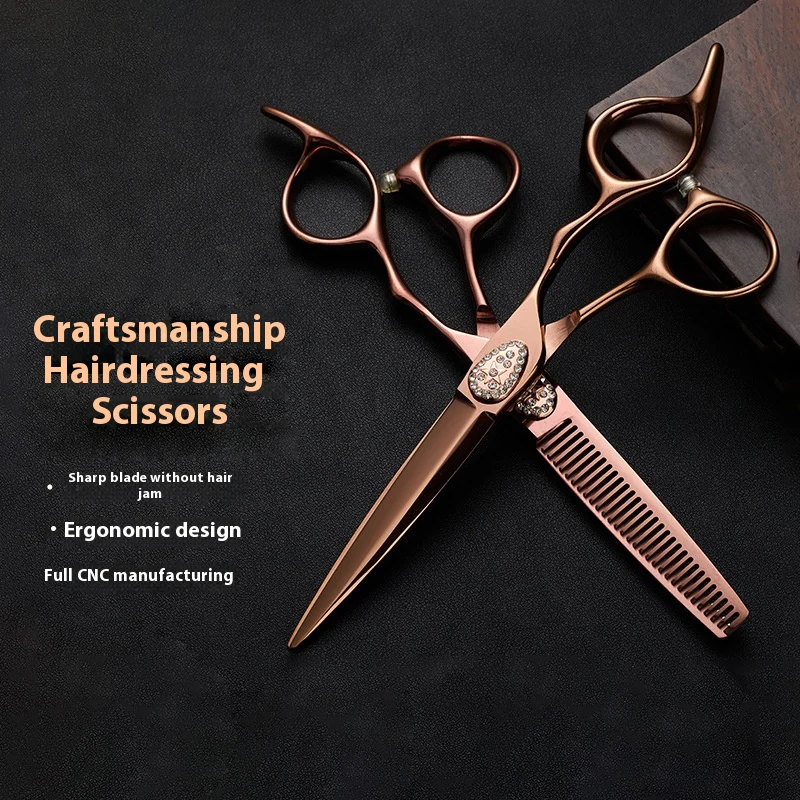 

Professional 6-inch 9CR Stainless Steel Hair Cutting Scissors Set Barber Tools with Thinning Teeth Straight Scissors Kit