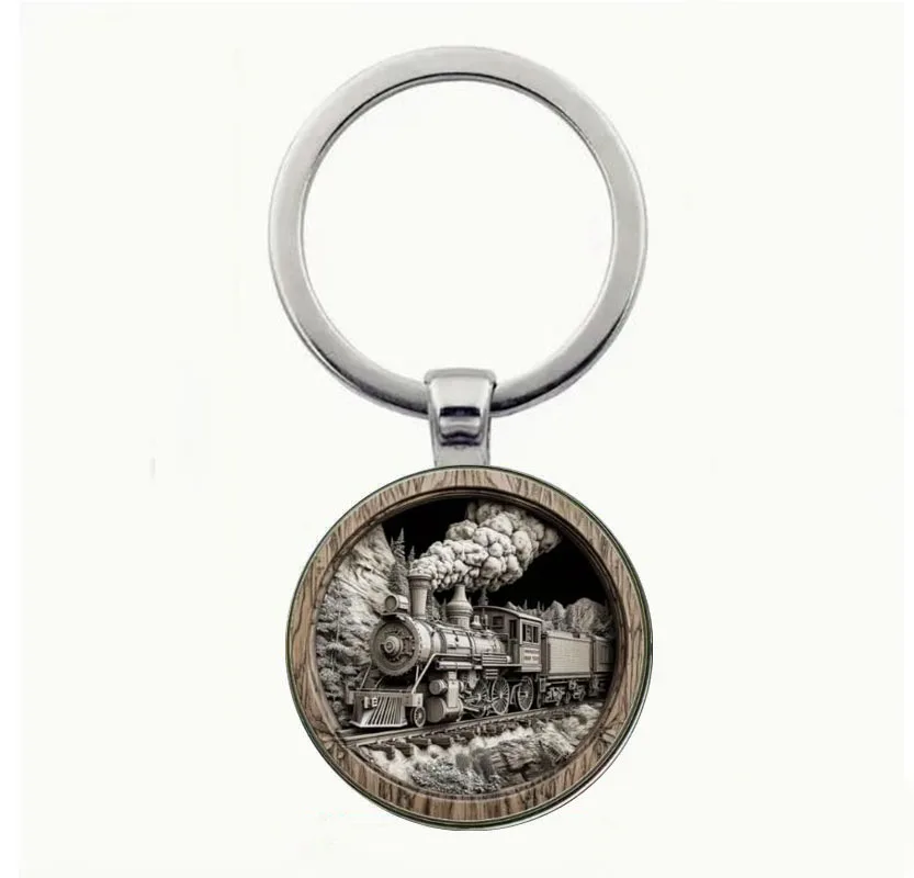 

Retro steam locomotive keychain - zinc alloy design, elegant train bag and car pendant, ideal gift for train enthusiasts, Hallow