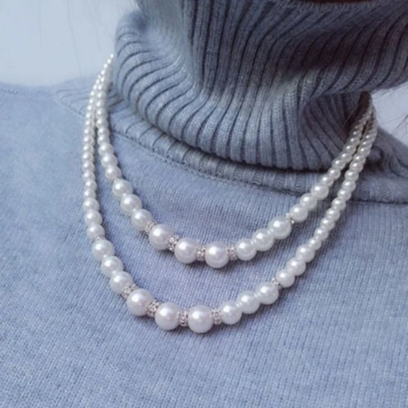 Pearls Choker Double Layer Necklace Pearls Material Beads Choker Party Neck Jewelry Suitable for Fashionable Outfits