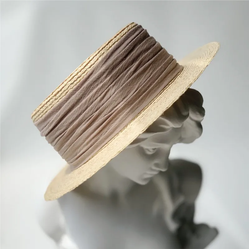 Spring and summer new grass flat hat top short eaves fold decorative shade