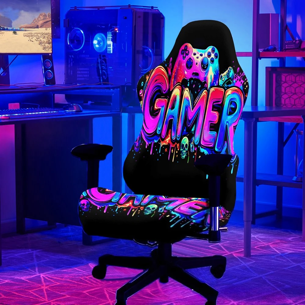 1 Juego de funda brillante para silla de juegos, funda para silla de juegos de neón reactiva UV, funda elástica para asiento de ordenador para sala de deportes y oficina, Universal