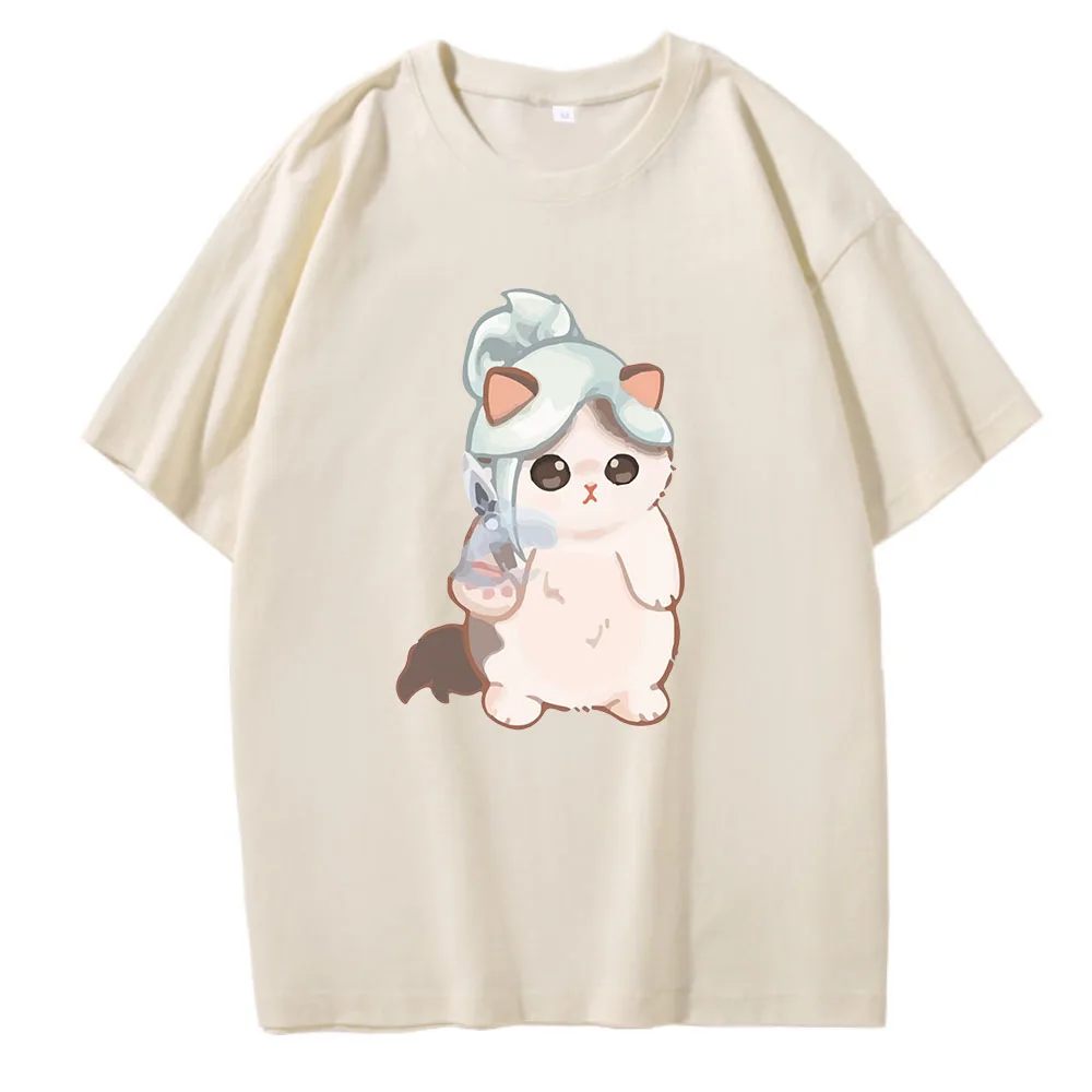 Jett Cat Cute Valorant Men Women T Shirt Surprised Penguin O-Neck 100% Cotton Summer Game Customize Tops Prints Unisex Harajuku