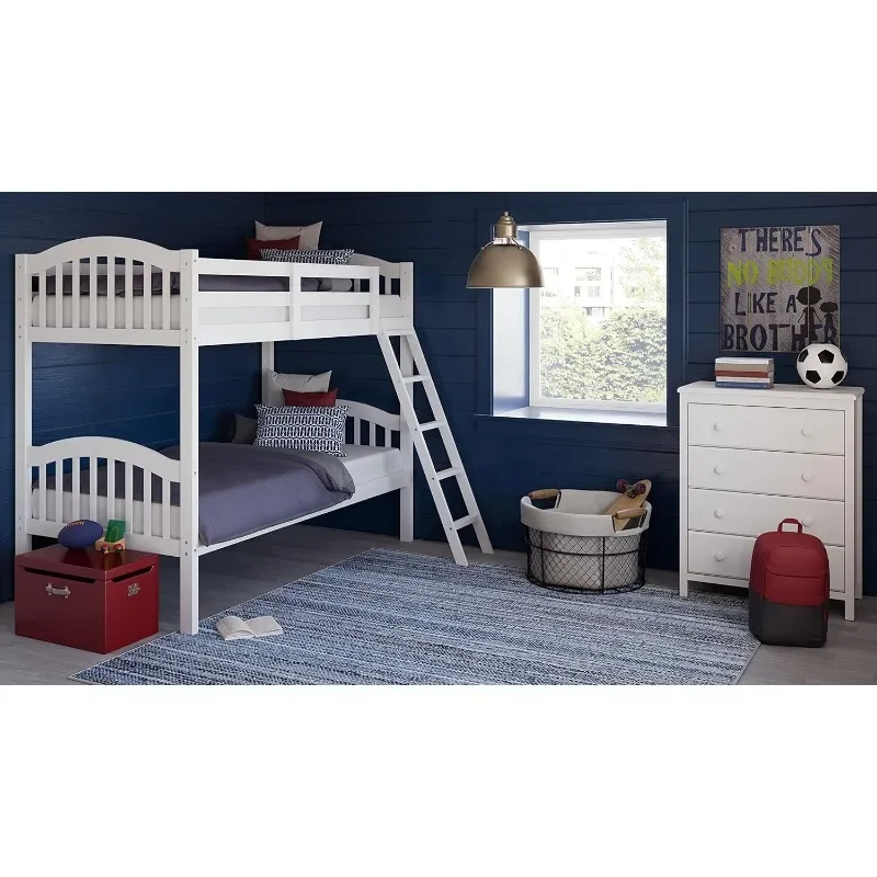 ZHENXIANG Long Horn Twin-Over-Twin Bunk Bed (White) - GREENGUARD Gold Certified, Converts to 2 individual twin beds