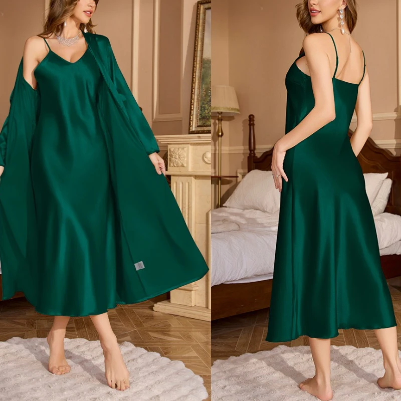 Krismile Spring Autumn Robe Sets 2025 New Luxury Sexy Backless Nightgowns Loose Fit Long Sleeve Robe with Belt Pajama Sets