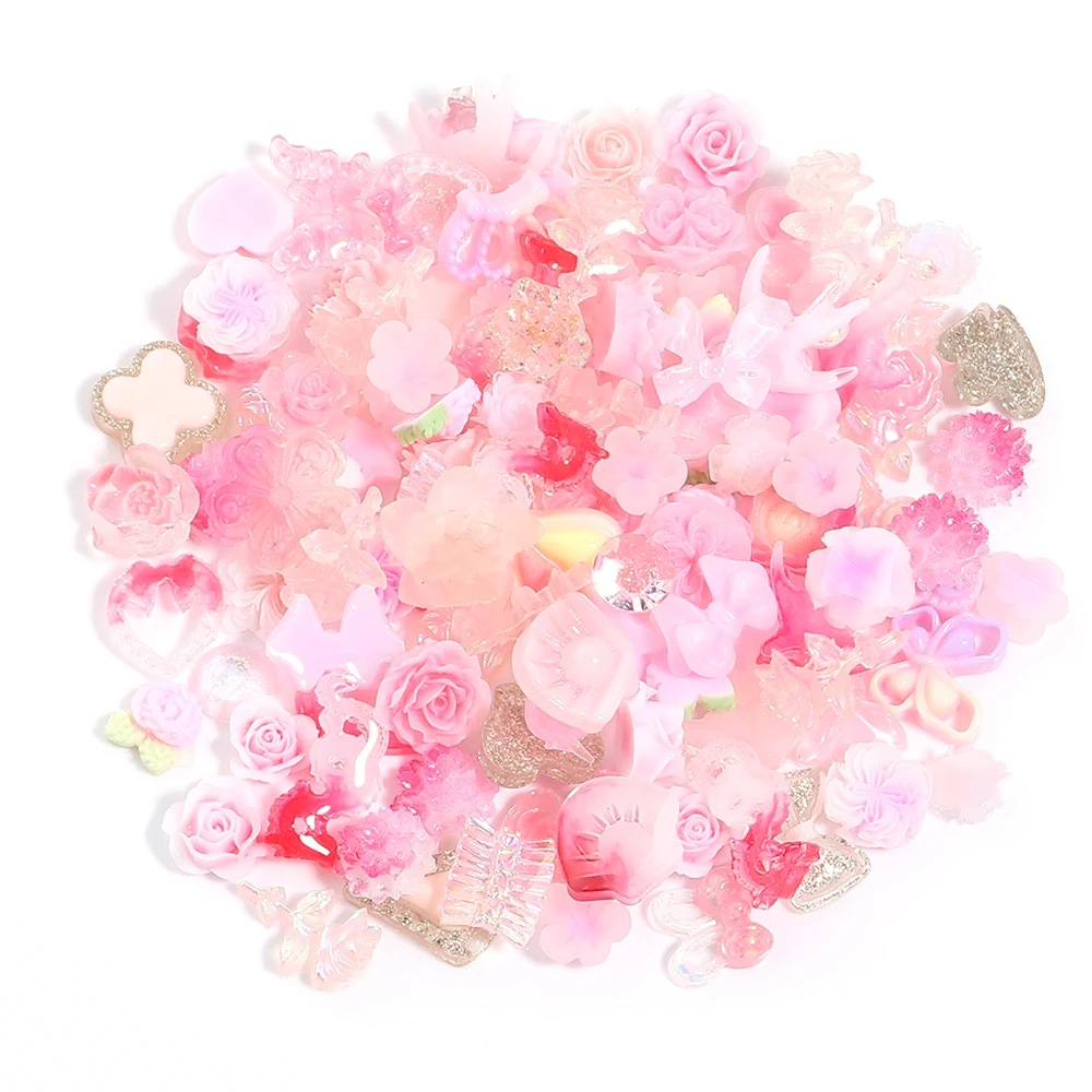 50Pcs 3D Multiple Styles Beautiful Blossoming Rose Flowers Resin Adhesive Nail Art Cartoon Bear Decorations Cute Charms Manicure