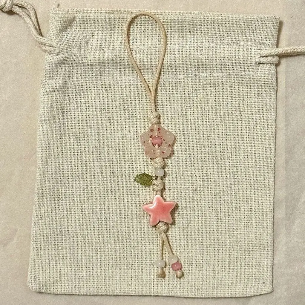 Bonito estrela flor telefone charme cinta kawaii cerâmica frisado telefone cordão cores pastel para meninas saco câmera pingente chaveiro