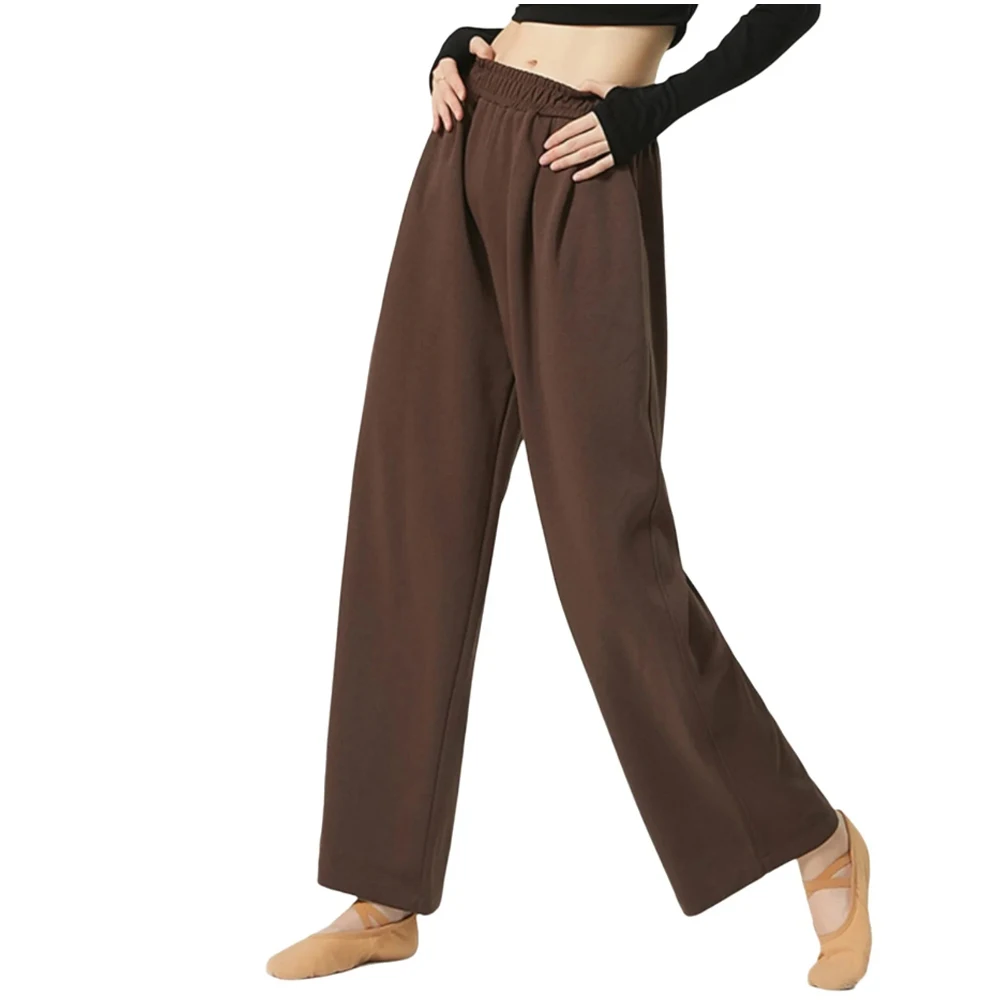 

Свободные широкие танцевальные брюки с высокой талией для женщин, однотонные струящиеся брюки для латинских современных танцев и сценической одежды