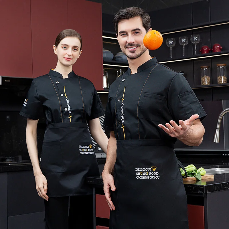 

Chef Uniform Short-Sleeved Work Clothes Hotel Restaurant Work Clothes Kitchen Kitchen Western Barbecue Mess Cook Uniform Men