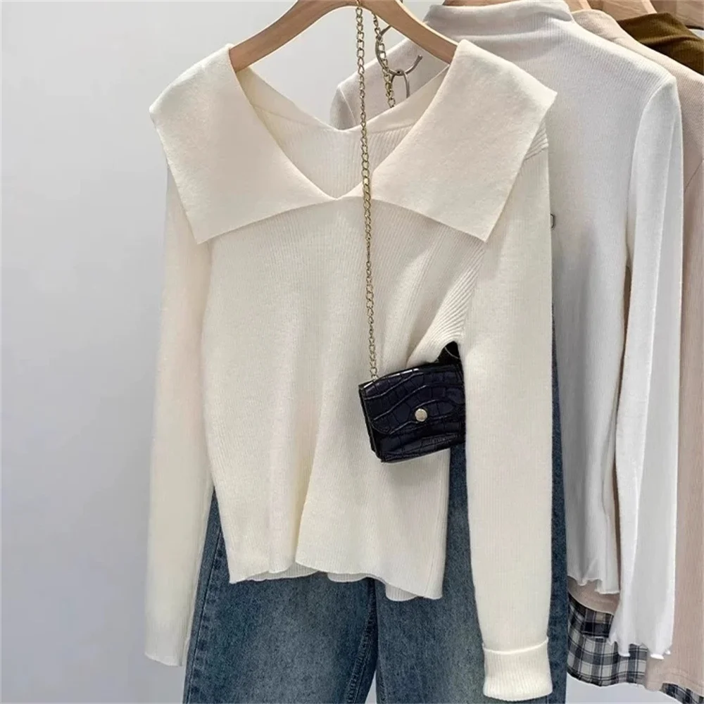 Otoño Invierno elegante ropa de mujer moda suéteres delgados nuevos jerseys de punto de manga larga señora todo-fósforo cuello vuelto Tops