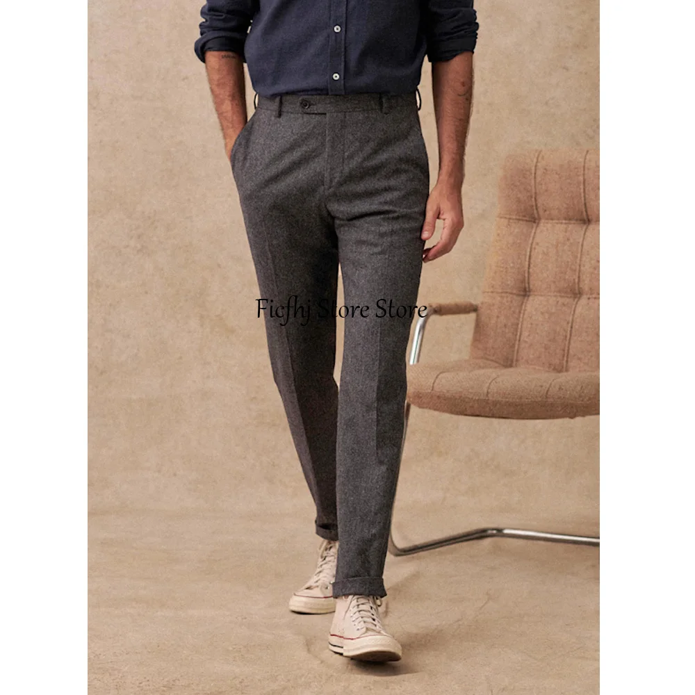 

Men's Trousers Straight Pants for Man Wool Fabric Formal Straight-leg Casual Work Trouser Tailoring Classic Clothing