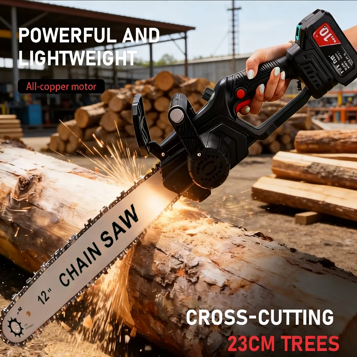 Electric Chainsaw 12 Inch/16 Inch High Power Cordless Lithium Chainsaw Tree Cutting Saw Wood Logging Tool for Home (No Battery)