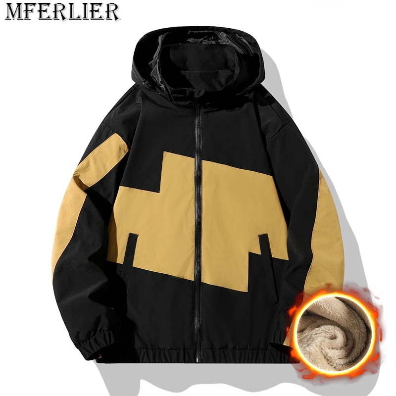 

Spring Winter Hong style men's handsome fashion colour blocking hooded jacket men big yards loose casual jacket 8XL