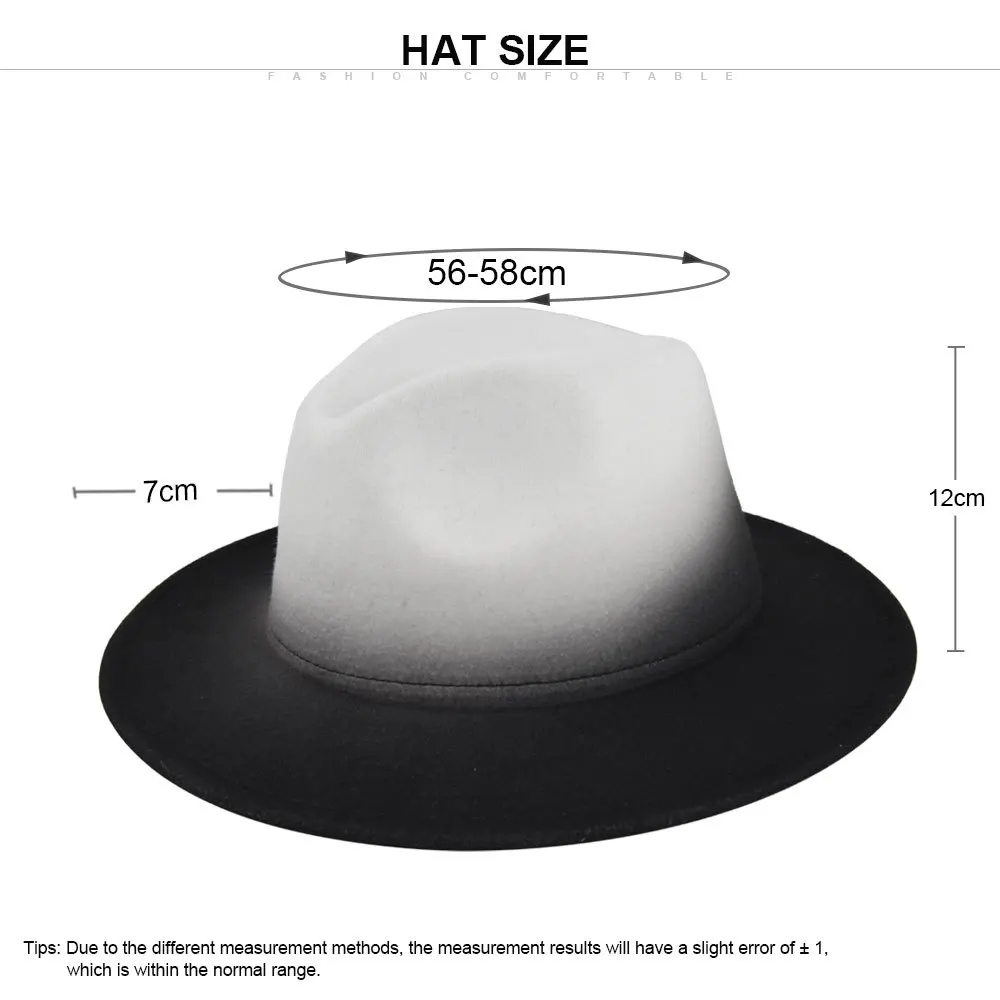 Winter Woman Two-tone Gradient Color Imitate Wool Fedora Hats Floppy Church Derby Top Hat Panama Men British Style Jazz Cap