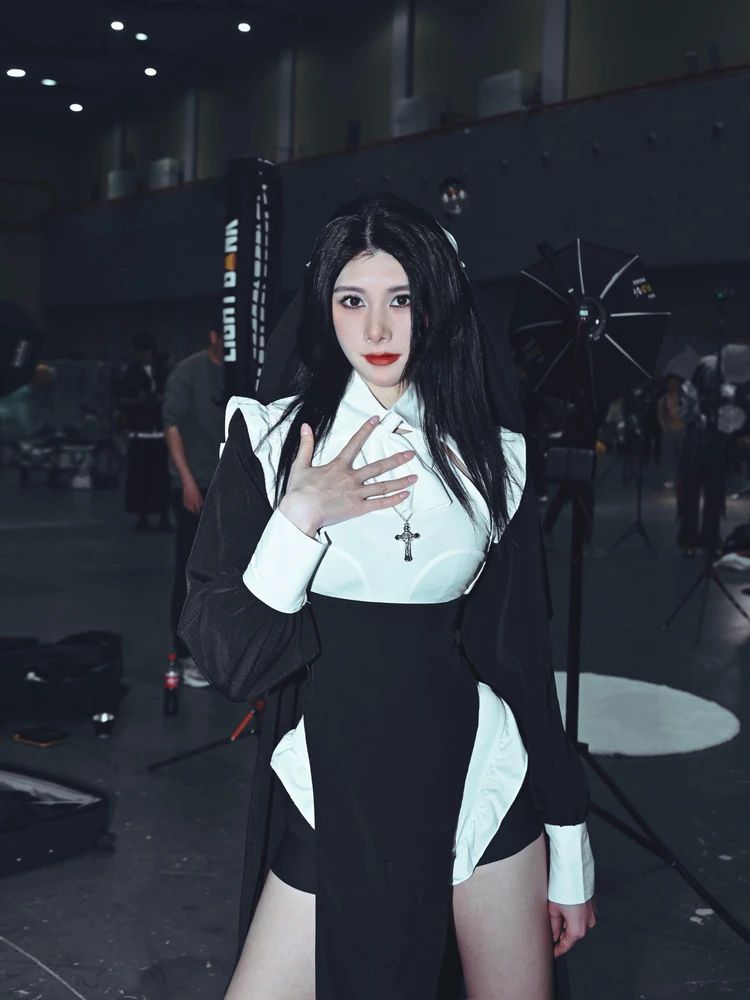 

Sexy Nun Costume Set Pure Desire Sle High Waist Long Sve High Ne Two Piece Suit for Women loween Sexy Sister Outfit