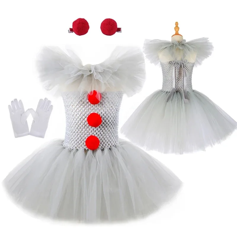 

Halloween Kids Horror Movie Clowns Cosplay Costume Set for Girls Carnival Party Party Dress Up Clothing