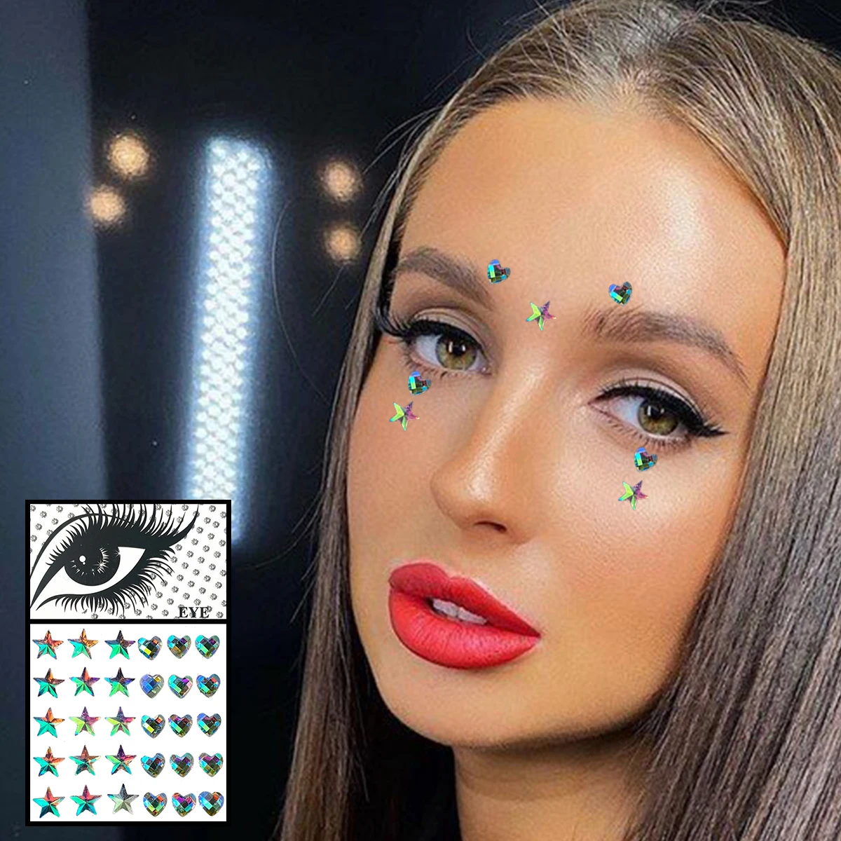 Star Moon Face Jewels Temporary Tattoos Eyes Forehead Diamonds Gems Sticker Glitter Crystals Makeup Jewelry Body Art Decoration