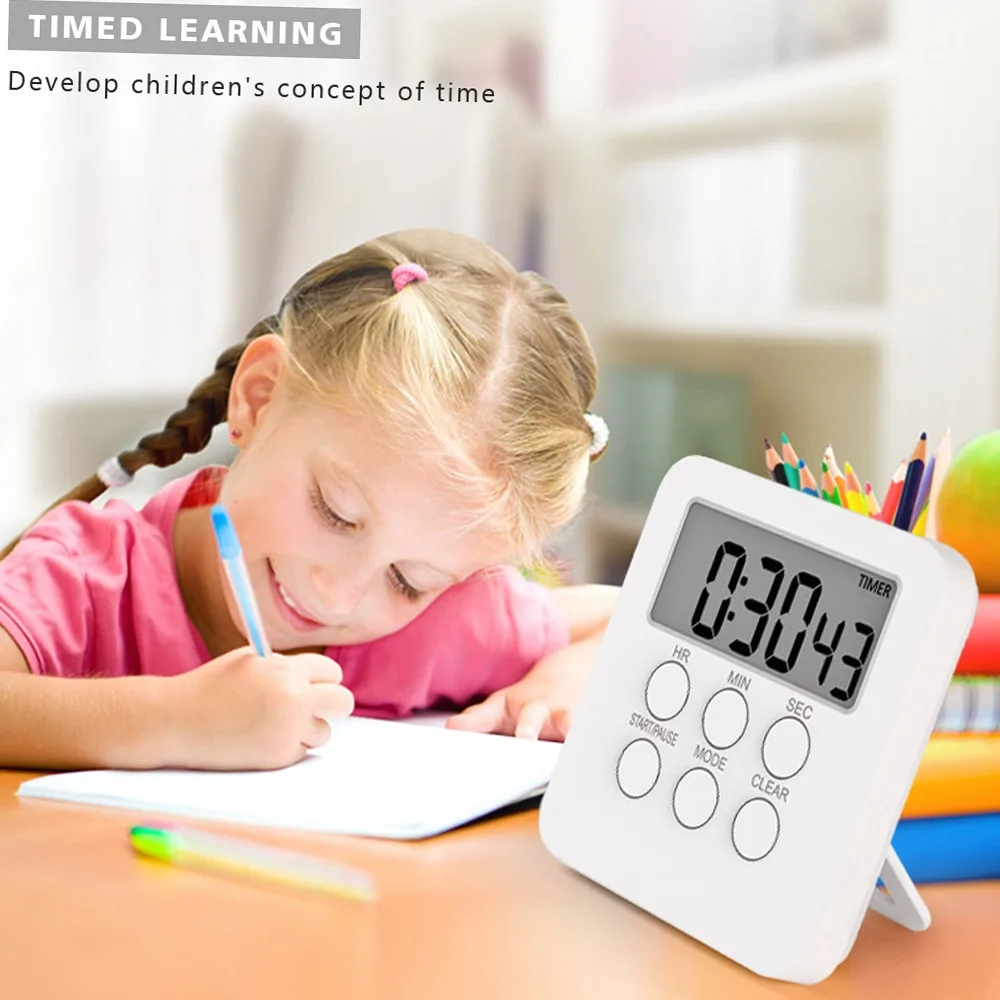 Silent ABS Digital Timer Clock Memory Function Count Up Down Kitchen Timer Stand Design Large Display Alarm Clock Timer Studying