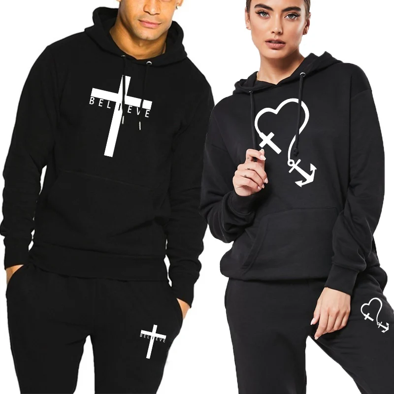 2024 Autumn Hot Sale Cross Couple Tracksuit Hoodies and Sweatpants High Quality Men Women Daily Casual Sports Christian Outfits