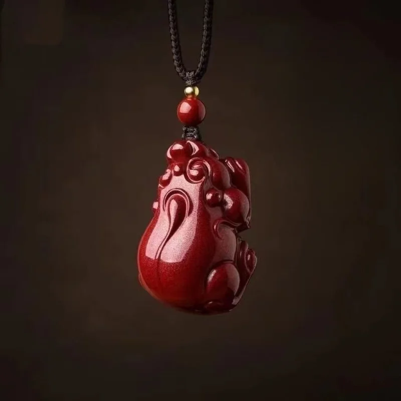 Natural Cinnabar Lucky Pixiu Pendant for Men and Women, Couple Transfer Pendant Accessories