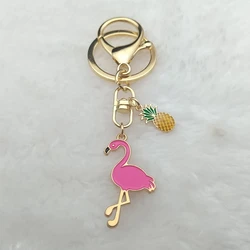 1 direct selling metal pineapple charm flamingo keychain Diy enamel keychain animal women's car bag keychain jewelry