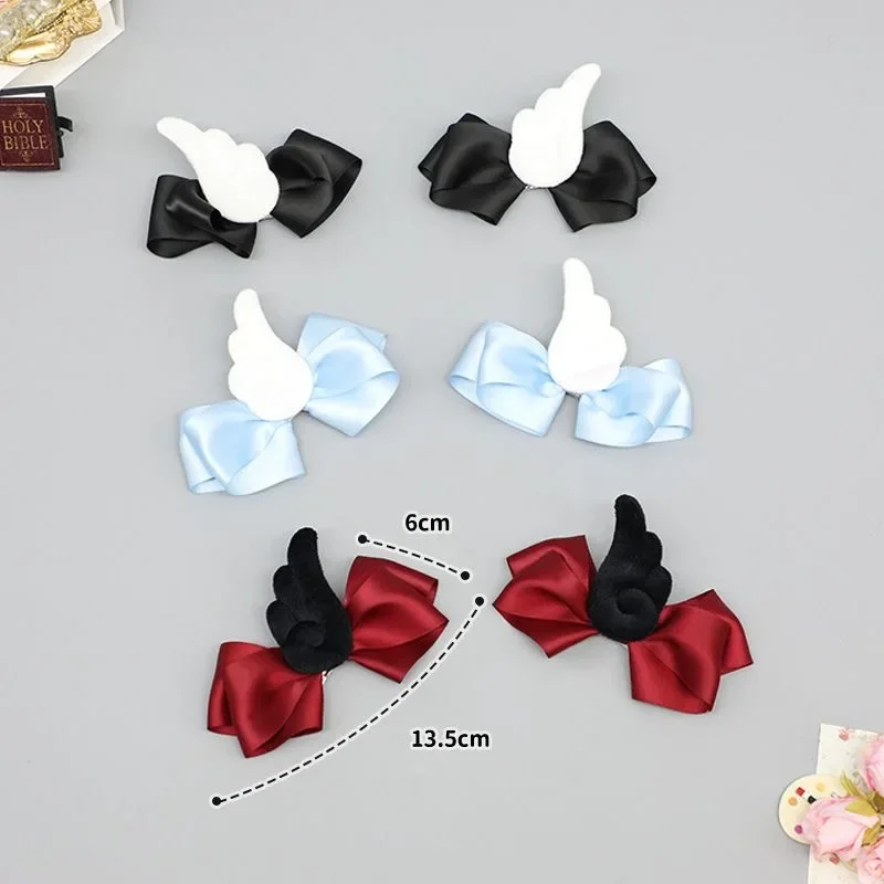 Fermaglio per capelli con fiocco in nastro con ala d'angelo Y2K Ragazza Harajuku Accessori per sottocultura originali gotici Fermagli per capelli Spilli Mollette per capelli