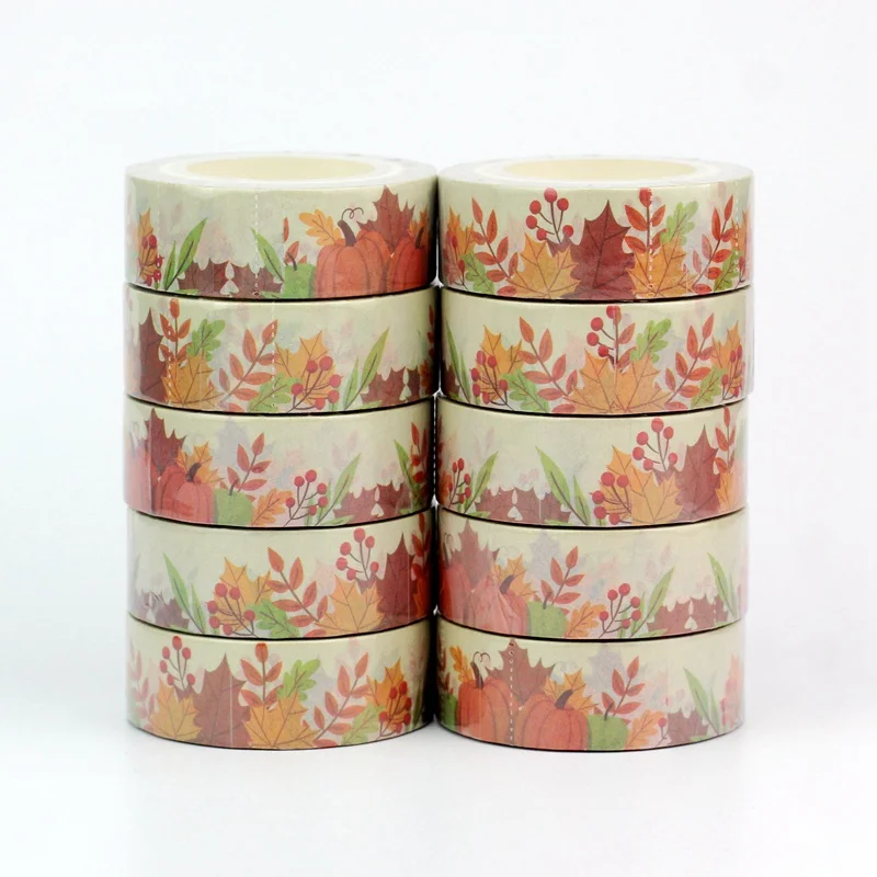 NEW 10PCS. Decoative Pumpkin and Brown Leaves Autumn Washi Tapes for Gift Wrap Masking Tape Cute Journal Stationery Supply